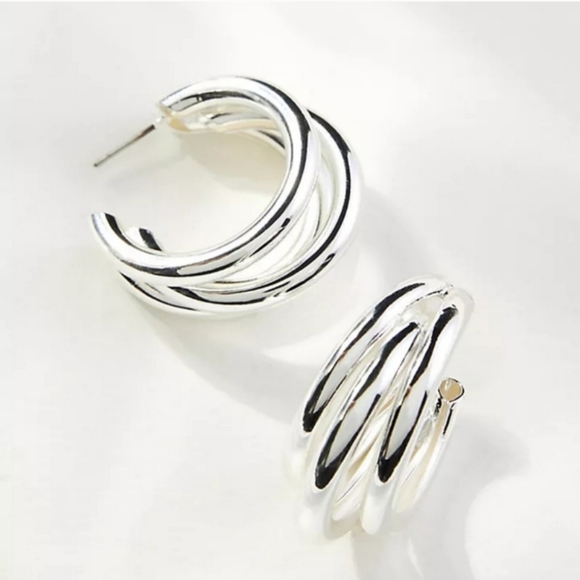 Anthropologie Jewelry - ANTHROPOLOGIE ALEX SILVER TRIPLE HOOP HUGGIE EARRINGS